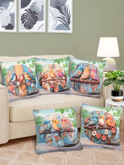 FABINALIV - Pack of 5 Multicolor Graphic Reversible Digital Printed Velvet Square Cushion Covers