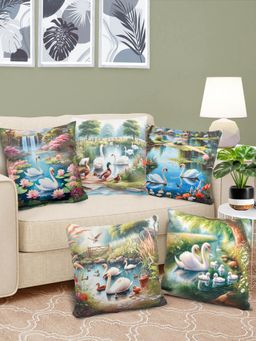 FABINALIV - Pack of 5 Multicolor Graphic Reversible Digital Printed Velvet Square Cushion Covers