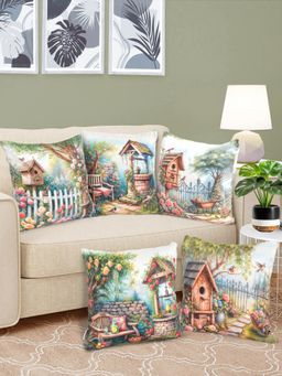 FABINALIV - Pack of 5 Multicolor Graphic Reversible Digital Printed Velvet Square Cushion Covers