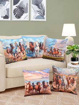 FABINALIV - Pack of 5 Multicolor Graphic Reversible Digital Printed Velvet Square Cushion Covers