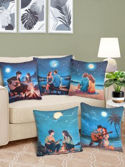 FABINALIV - Pack of 5 Multicolor Graphic Reversible Digital Printed Velvet Square Cushion Covers