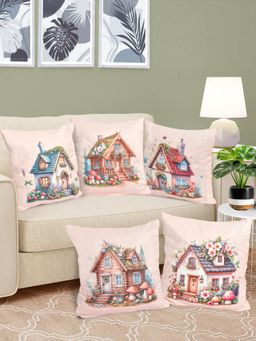 FABINALIV - Pack of 5 Multicolor Graphic Reversible Digital Printed Velvet Square Cushion Covers