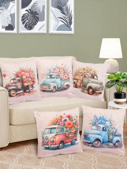 FABINALIV - Pack of 5 Multicolor Graphic Reversible Digital Printed Velvet Square Cushion Covers