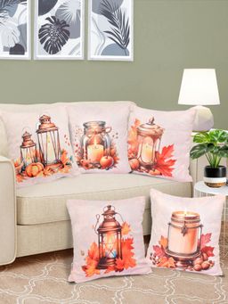 FABINALIV - Pack of 5 Multicolor Graphic Reversible Digital Printed Velvet Square Cushion Covers