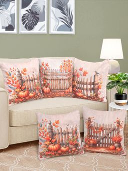 FABINALIV - Pack of 5 Multicolor Graphic Reversible Digital Printed Velvet Square Cushion Covers