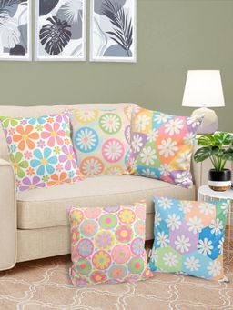 FABINALIV - Pack of 5 Multicolor Floral Reversible Digital Printed Velvet Square Cushion Covers