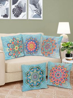 FABINALIV - Pack of 5 Multicolor Ethnic Reversible Digital Printed Velvet Square Cushion Covers