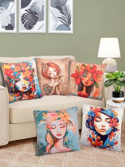 FABINALIV - Pack of 5 Multicolor Graphic Reversible Digital Printed Velvet Square Cushion Covers