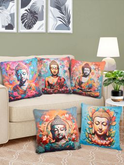 FABINALIV - Pack of 5 Multicolor Graphic Reversible Digital Printed Velvet Square Cushion Covers