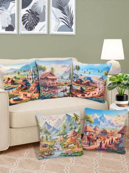 FABINALIV - Pack of 5 Multicolor Graphic Reversible Digital Printed Velvet Square Cushion Covers