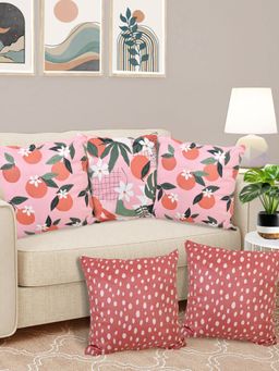 FABINALIV - Pack of 5 Multicolor Floral Reversible Digital Printed Velvet Square Cushion Covers