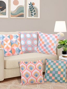 FABINALIV - Pack of 5 Multicolor Geometric Reversible Digital Velvet Square Cushion Covers