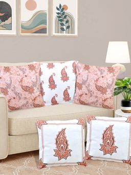 FABINALIV - Pack of 5 Multicolor Ethnic Reversible Digital Printed Velvet Square Cushion Covers