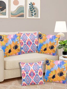 FABINALIV - Pack of 5 Multicolor Floral Reversible Digital Printed Velvet Square Cushion Covers