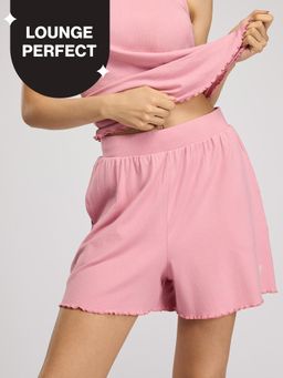Nykd by Nykaa - Summer Essential Soft and Comfy Breathable Rib Lounge Shorts-NYS910-Pink