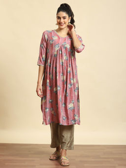 Shree - Women Muslin Pink Floral Print Kurta