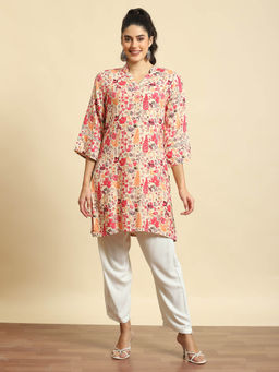 Shree - Women Liva Rayon Pink Floral Print Kurti