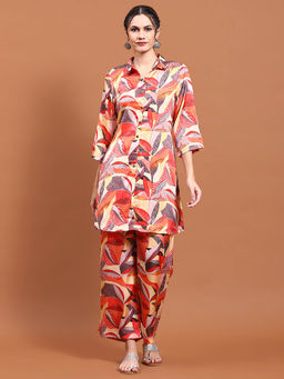 Shree - Women Crepe Multicolor Tropical Print Co-Ord Kurta & Pants (Set of 2)