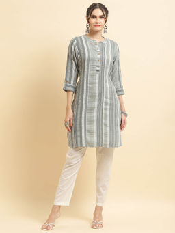 Shree - Women Poly Viscose Grey Stripe Print Kurti