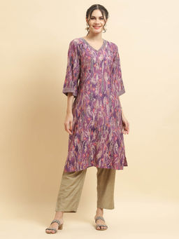 Shree - Women Viscose Purple Abstract Print Kurta