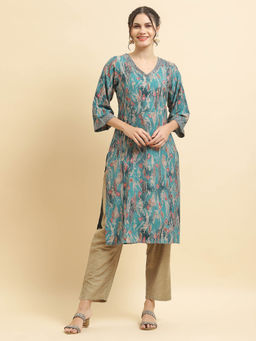 Shree - Women Viscose Teal Abstract Print Kurta