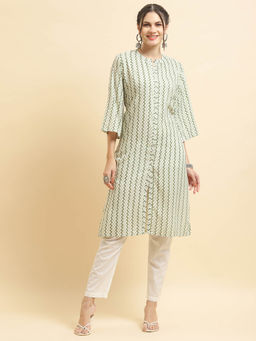 Shree - Women Liva Rayon Green Printed Kurta