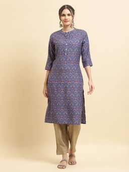 Shree - Women Muslin Purple Aztec Print Kurta