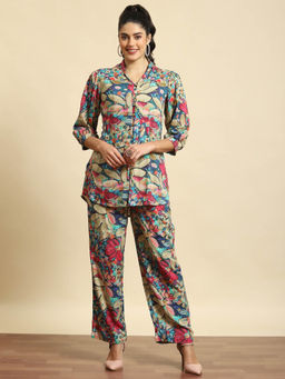 Shree - Women Liva Rayon Multicolor Floral Print Co-Ord Tunic & Pants (Set of 2)