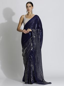 Jaipur Kurti - Purple Sequin Embroidered Party Wear Tissue Saree with Unstitched Blouse