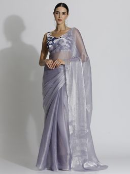 Jaipur Kurti - Lavender Festive Tissue Solid Saree with Unstitched Blouse