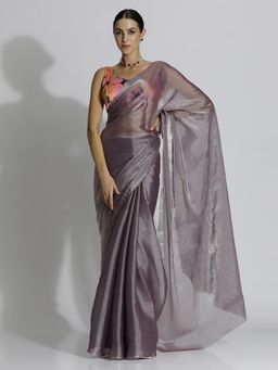 Jaipur Kurti - Taupe Festive Tissue Solid Saree with Unstitched Blouse