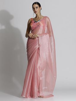 Jaipur Kurti - Peach Festive Tissue Solid Saree with Unstitched Blouse