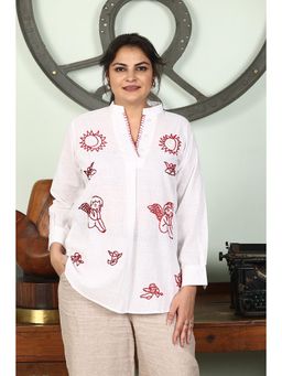 IMROZ HOUSE - White Angel Hand Embroidery Cotton Shirt