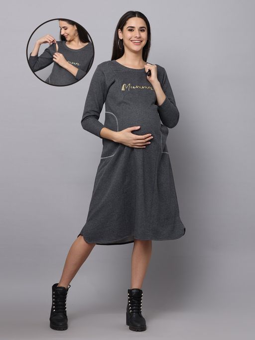 slim fit dress slacks Heather Grey Off Shoulder Maternity Sweater Dress main image 1