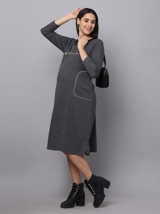 Buy The Mom Store Paloma Grey Maternity Sweater Dress With Nursing Online