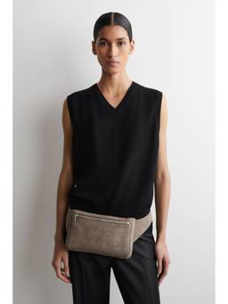 COS - Unisex Beige BRUNSWICK BELT BAG - CROC-EFFECT SPLIT SUEDE