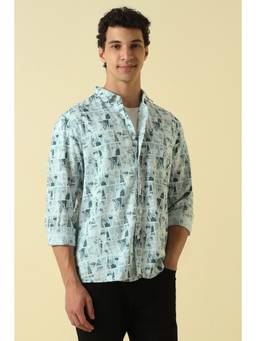Allen Solly - Men Light Blue Printed Full Sleeves Casual Shirt