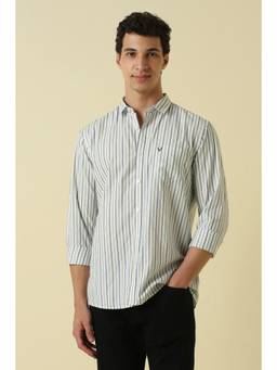 Allen Solly - Men White Custom Fit Stripes Full Sleeves Casual Shirt