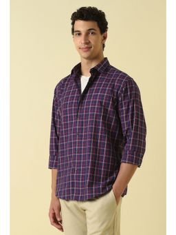 Allen Solly - Men Navy Blue Regular Fit Checks Full Sleeves Casual Shirt