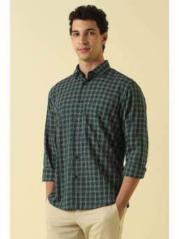 Allen Solly - Men Green Regular Fit Checks Full Sleeves Casual Shirt