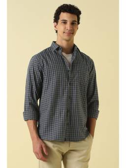 Allen Solly - Men Navy Blue Checks Full Sleeves Casual Shirt