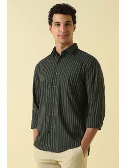 Allen Solly - Men Dark Green Stripes Full Sleeves Casual Shirt