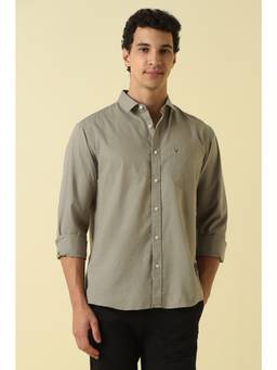 Allen Solly - Men Grey Slim Fit Solid Full Sleeves Casual Shirt