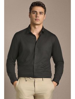 Louis Philippe - Men Black Solid Full Sleeves Formal Shirt