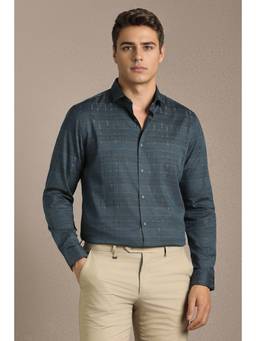 Louis Philippe - Men Teal Printed Full Sleeves Formal Shirt