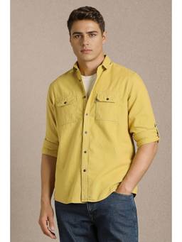 Louis Philippe - Men Yellow Solid Full Sleeves Casual Shirt