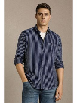 Louis Philippe - Men Navy Blue Stripes Full Sleeves Casual Shirt