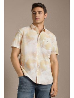 Louis Philippe - Men Beige Printed Half Sleeves Casual Shirt