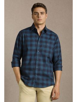 Louis Philippe - Men Navy Blue Checks Full Sleeves Casual Shirt
