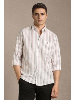 Louis Philippe - Men White Stripes Full Sleeves Casual Shirt